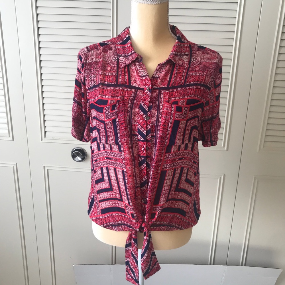 Lucky brand bandana print tie front blouse. - Picture 1 of 7